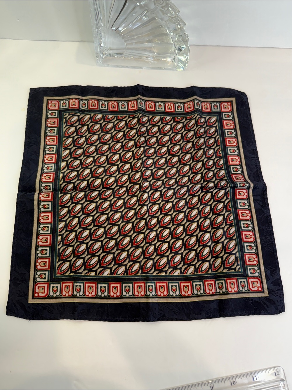 Classic Heritage Vintage Pocket Square Navy Red Gentleman Art Deco 12”x12”